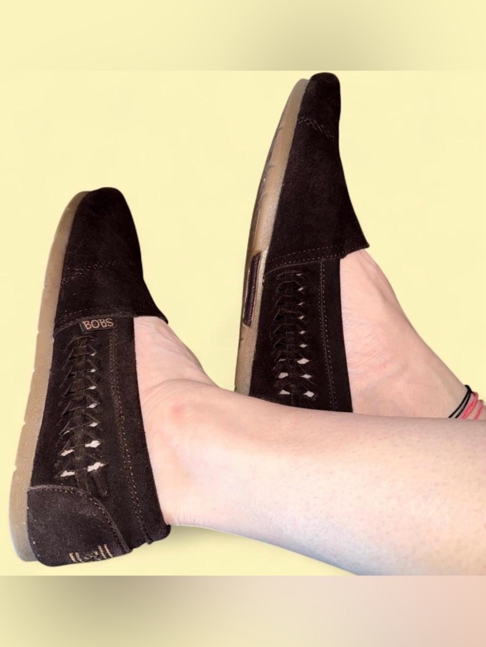 Skechers BOBS Dark Brown Suede Slip-On Loafers with Woven Detail